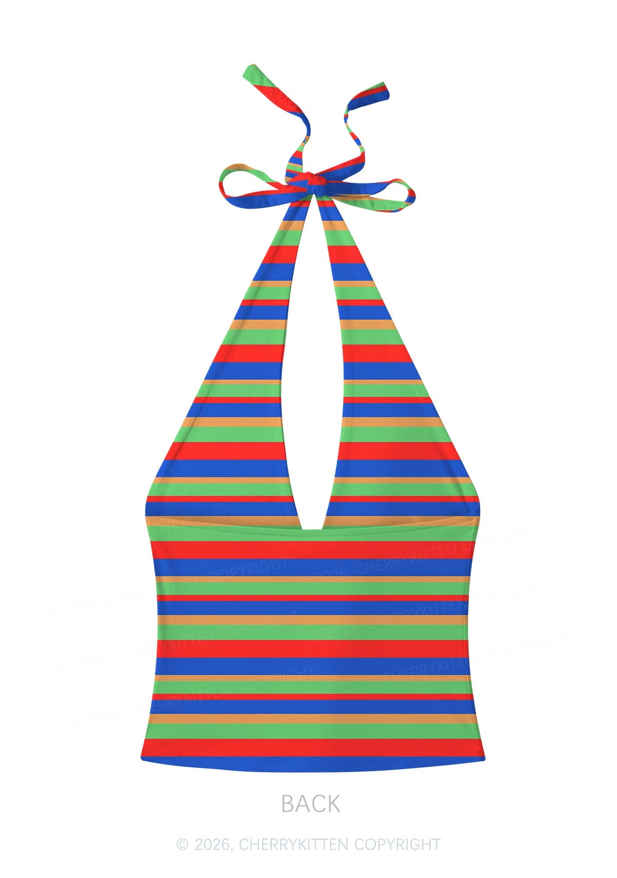 Rainbow Horizontal Stripe Y2K Print Halter Deep V Neck Cami Cherrykitten