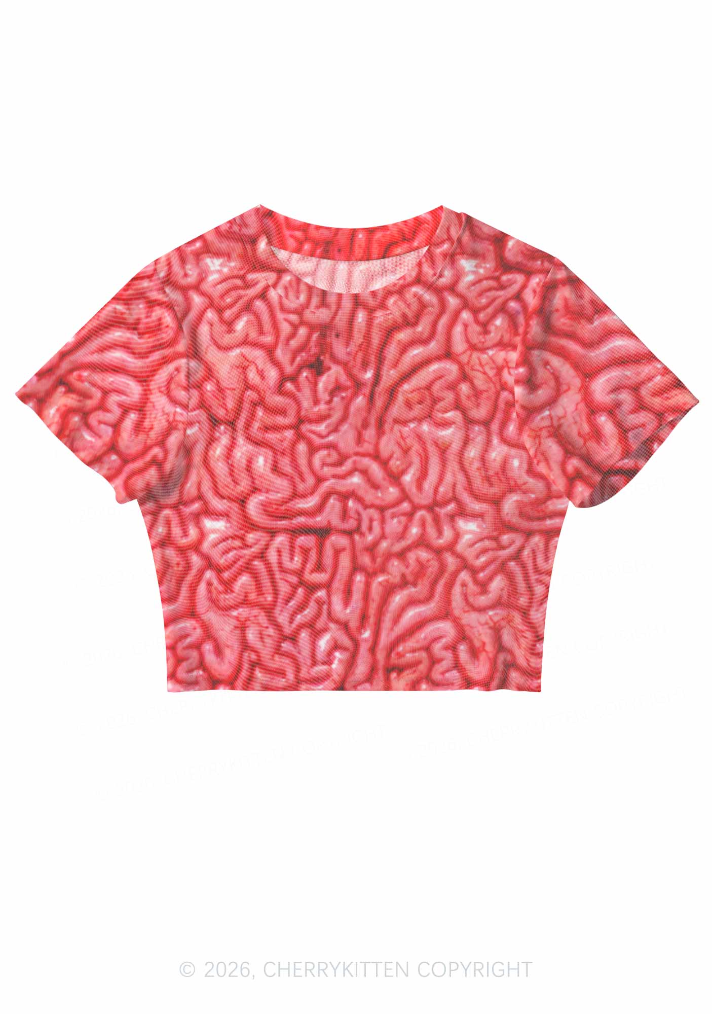 Halloween Fleshy Brain Texture Y2K Mesh Crop Top Cherrykitten