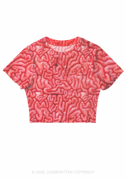 Halloween Fleshy Brain Texture Y2K Mesh Crop Top Cherrykitten