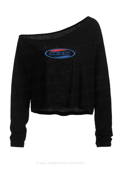 Sexsi Slogan Y2K Off Shoulder Long Sleeve Crop Top Cherrykitten
