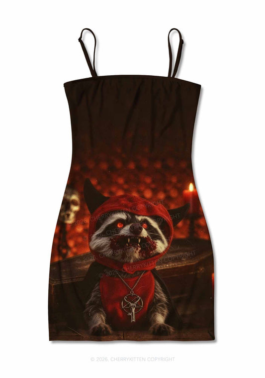Halloween Vampire Raccoon Y2K Print Slip Dress Cherrykitten