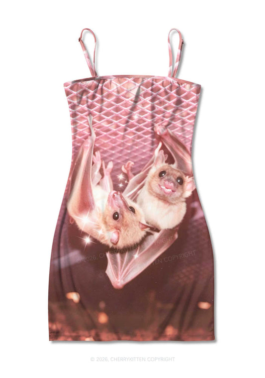 Halloween Two Baby Bats Y2K Print Slip Dress Cherrykitten
