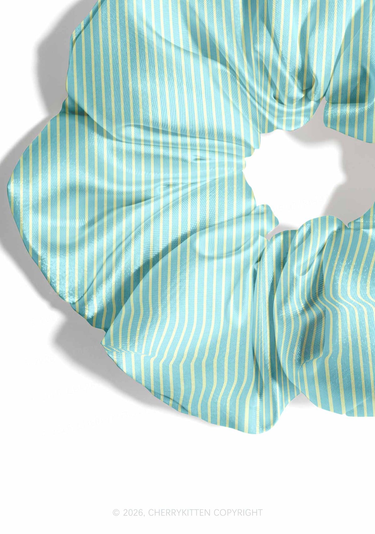 Mint Yellow Stripes Y2K Hair Scrunchie Cherrykitten