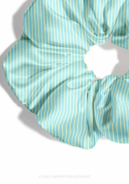 Mint Yellow Stripes Y2K Hair Scrunchie Cherrykitten