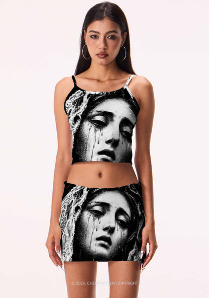 Halloween Weeping Veiled Woman Y2K Print Mini Skirt Cherrykitten