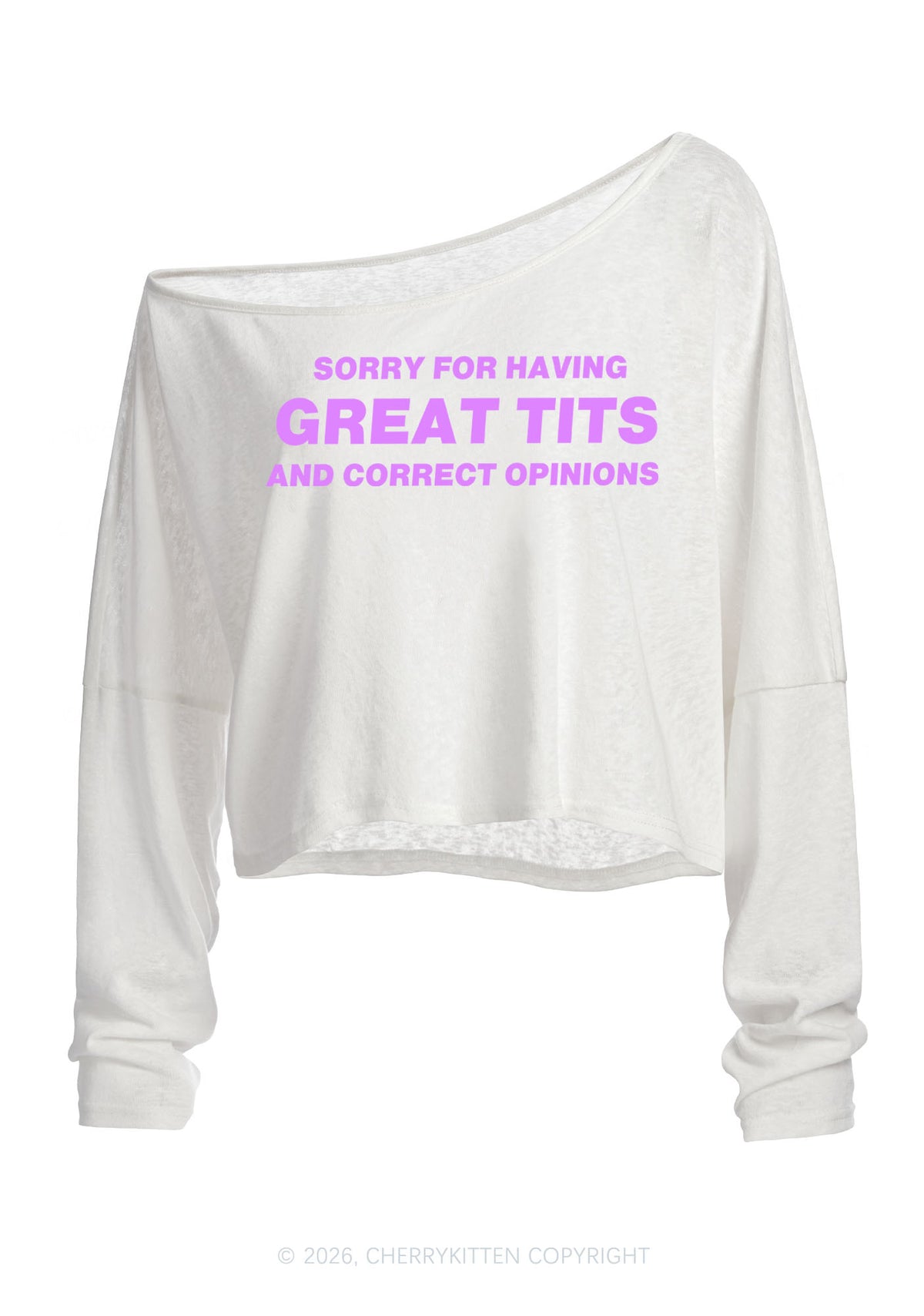 Sorry For Having Correct Opinions Y2K Off Shoulder Long Sleeve Crop Top Cherrykitten