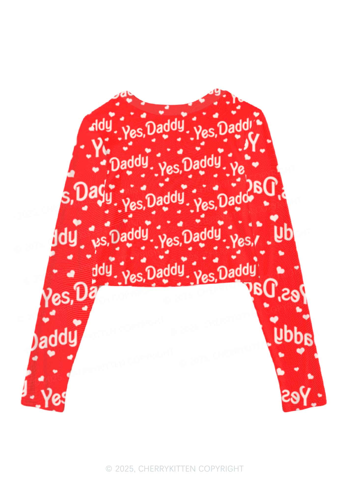 Yes Daddy Y2K Mesh Long Sleeve Crop Top Cherrykitten