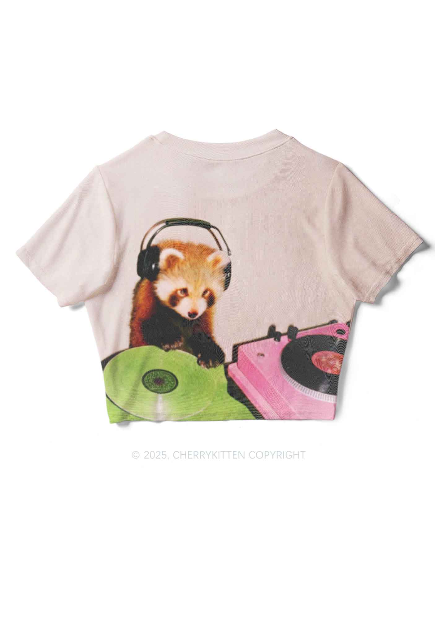 Red Panda DJ Y2K Mesh Crop Top Cherrykitten