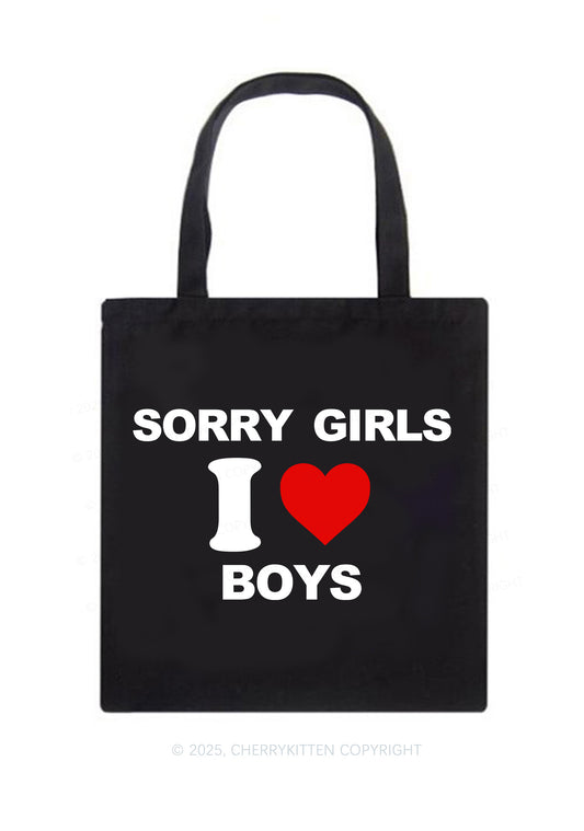 Sorry Girls I Love Boys Pride Y2K Canvas Tote Bag Cherrykitten