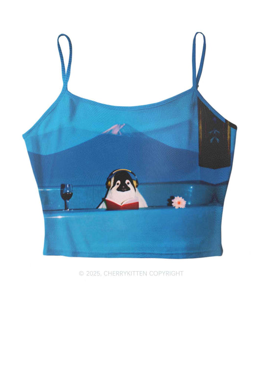 Penguin Reading Book Y2K Mesh Cami Tank Cherrykitten