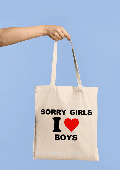Sorry Girls I Love Boys Pride Y2K Canvas Tote Bag Cherrykitten