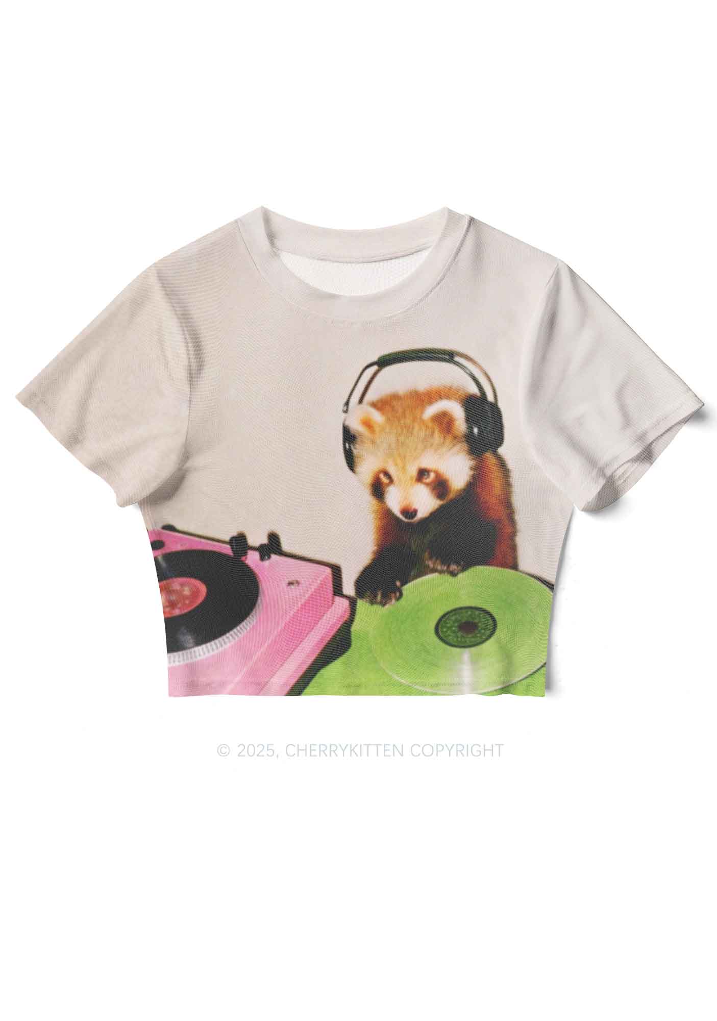 Red Panda DJ Y2K Mesh Crop Top Cherrykitten