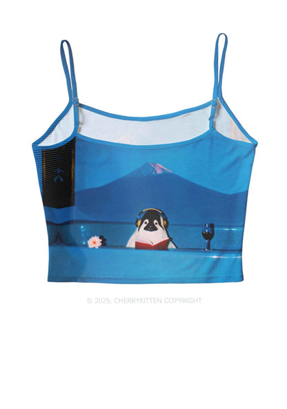 Penguin Reading Book Y2K Mesh Cami Tank Cherrykitten