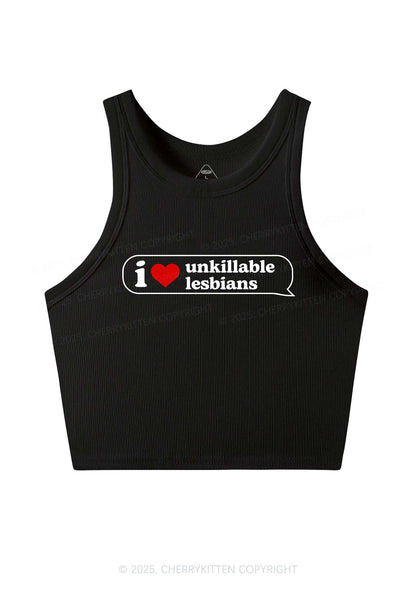 I Love Unkillable Lesbians Pride Y2K Crop Tank Top Cherrykitten