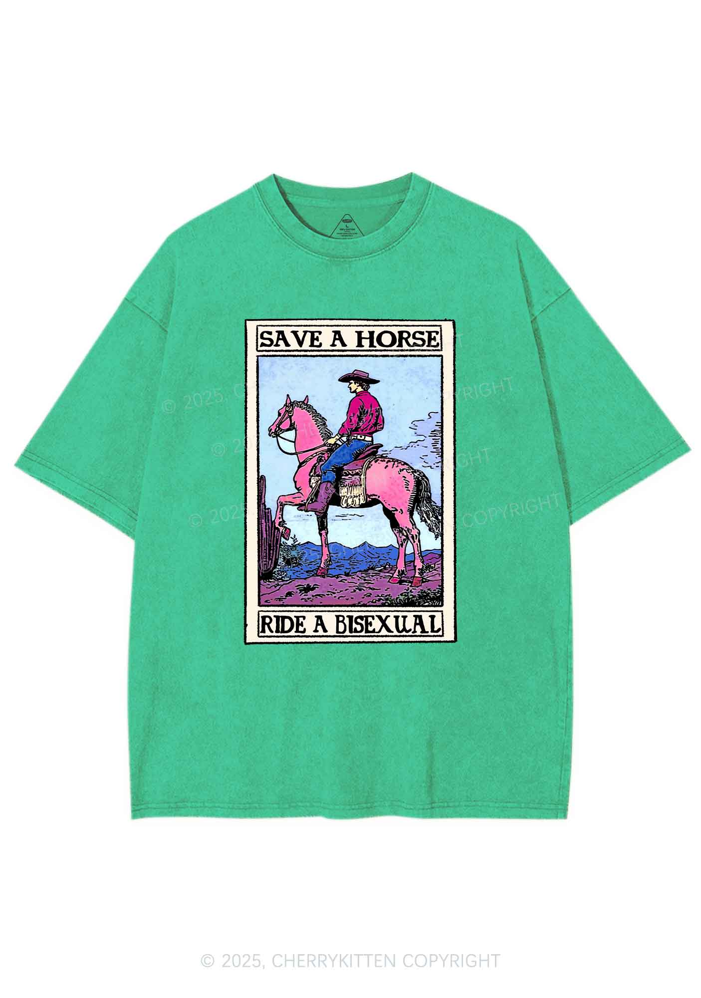 Save Horse Ride Bisexual Pride Y2K Shirts Washed Tee Cherrykitten