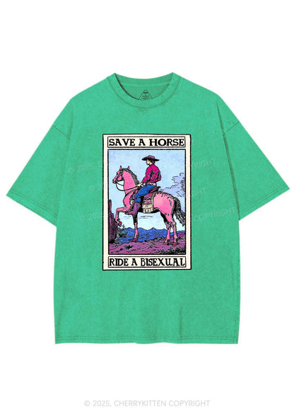 Save Horse Ride Bisexual Pride Y2K Shirts Washed Tee Cherrykitten