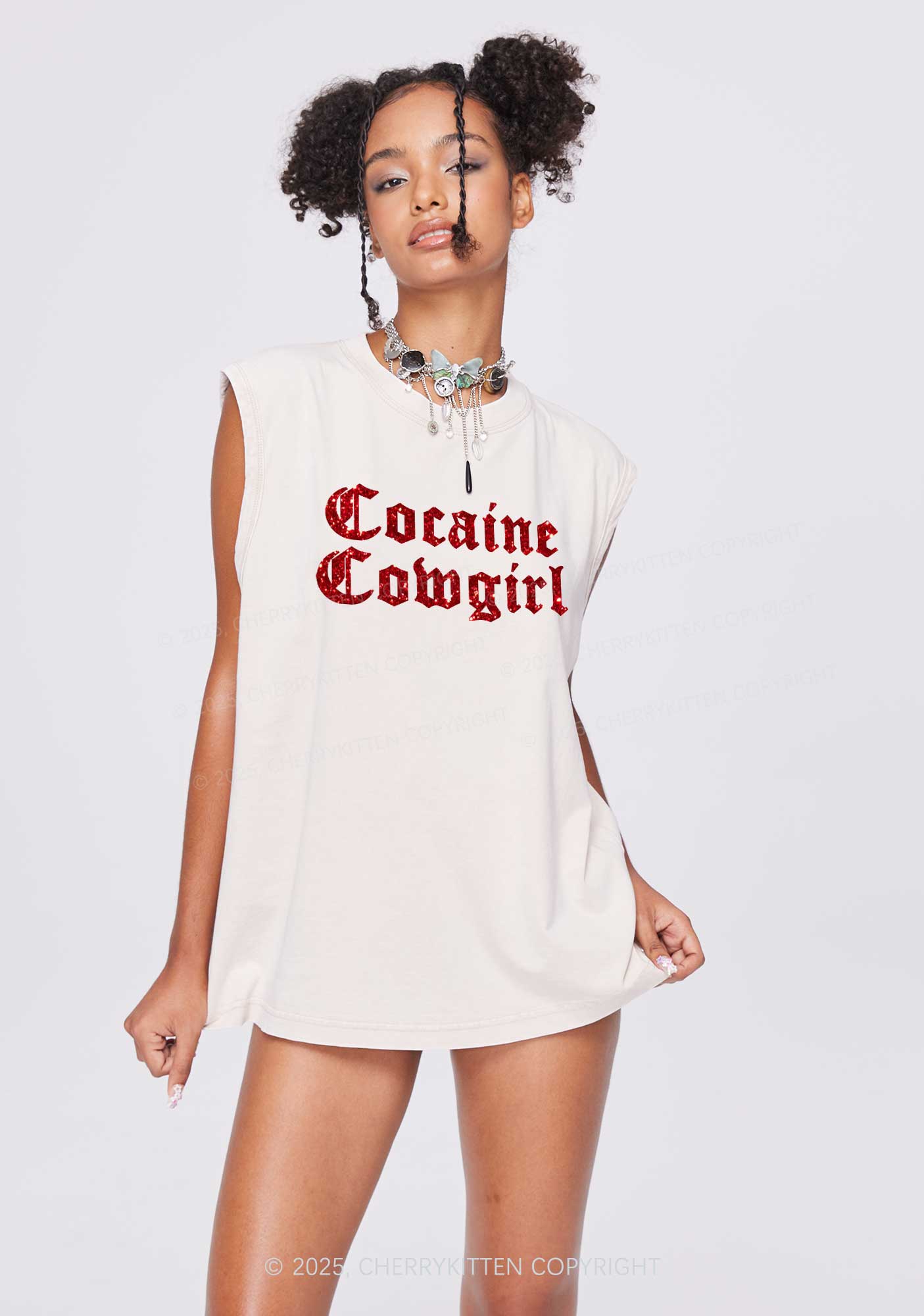Glitter Cola Cowgirl Y2K Washed Muscle Tank Cherrykitten