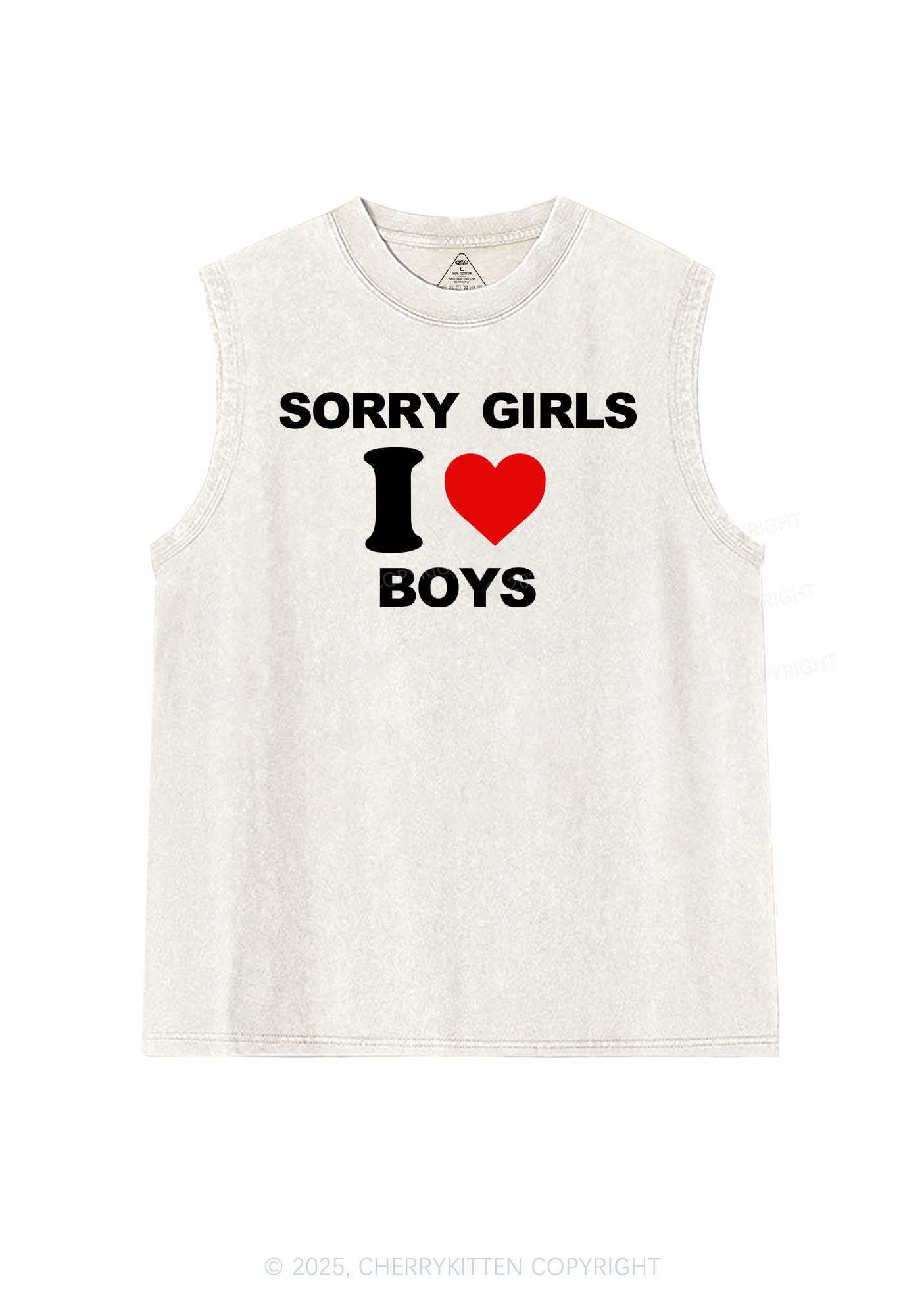 Sorry Girls I Love Boys Pride Y2K Washed Muscle Tank Cherrykitten