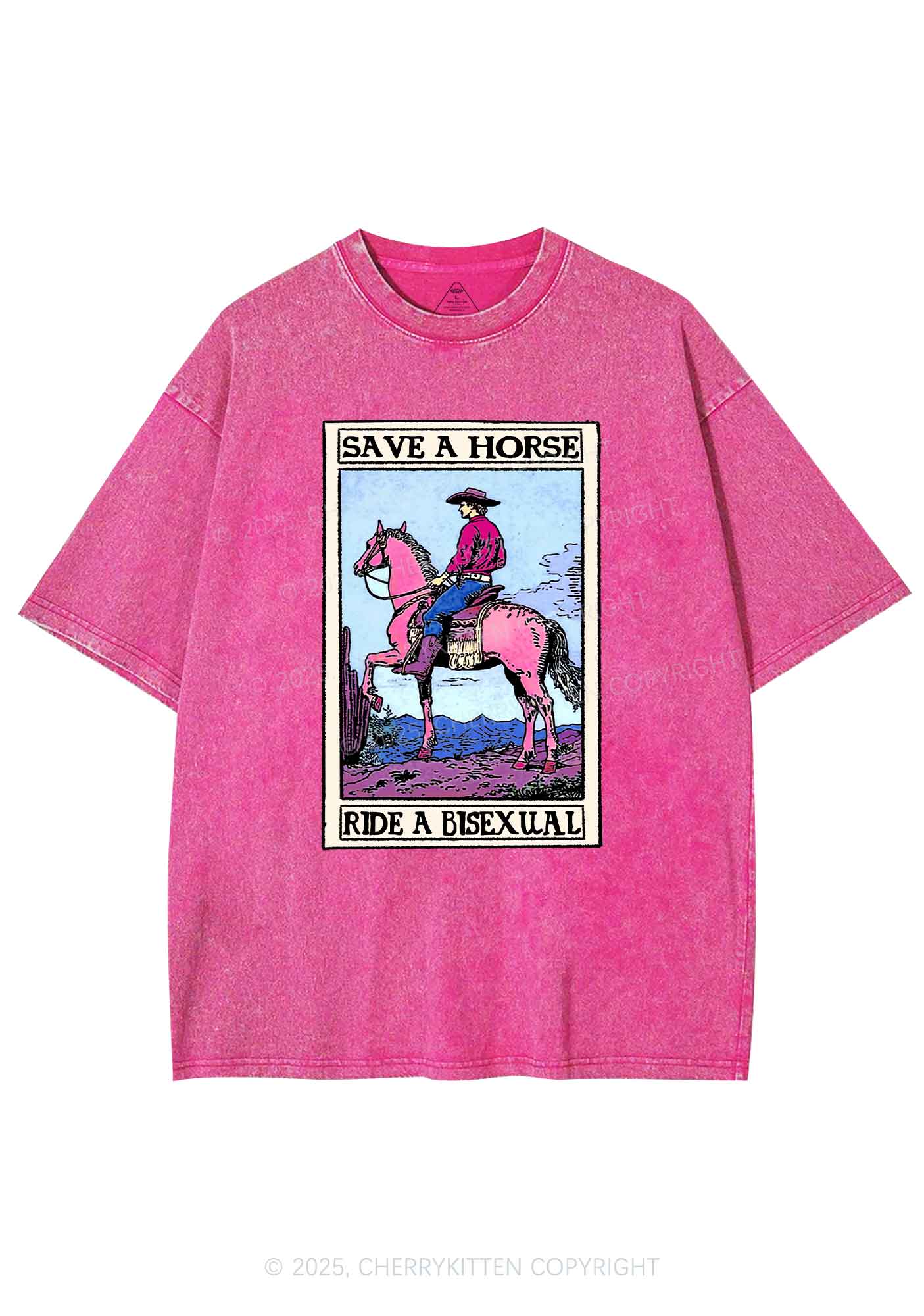 Save Horse Ride Bisexual Pride Y2K Shirts Washed Tee Cherrykitten
