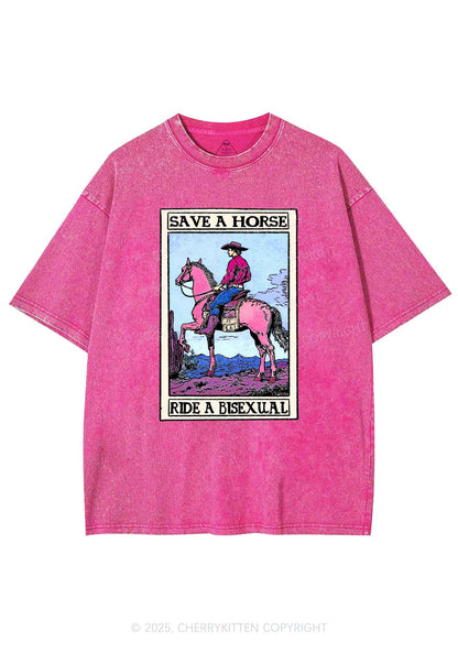 Save Horse Ride Bisexual Pride Y2K Shirts Washed Tee Cherrykitten