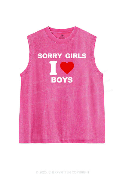 Sorry Girls I Love Boys Pride Y2K Washed Muscle Tank Cherrykitten
