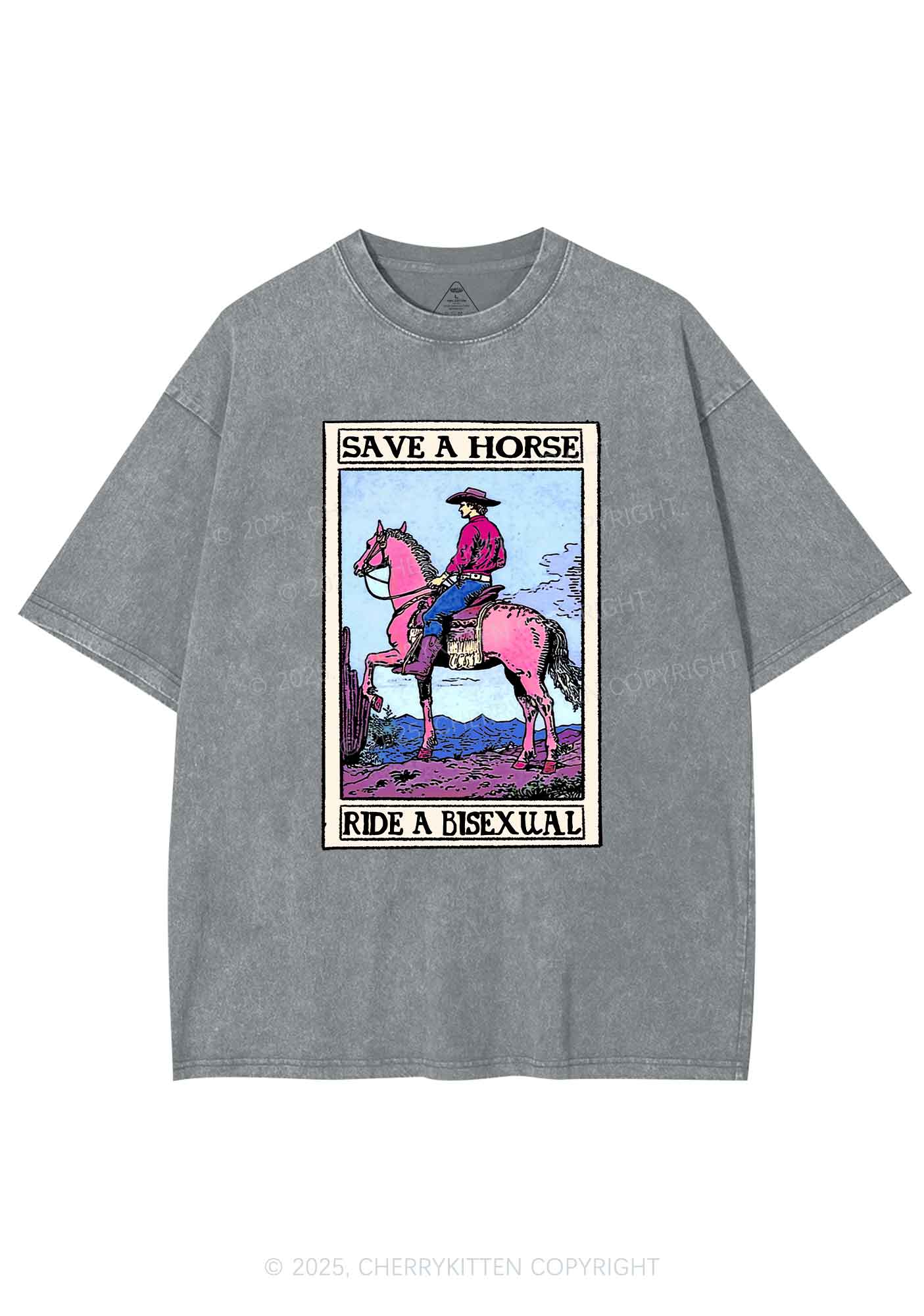Save Horse Ride Bisexual Pride Y2K Shirts Washed Tee Cherrykitten