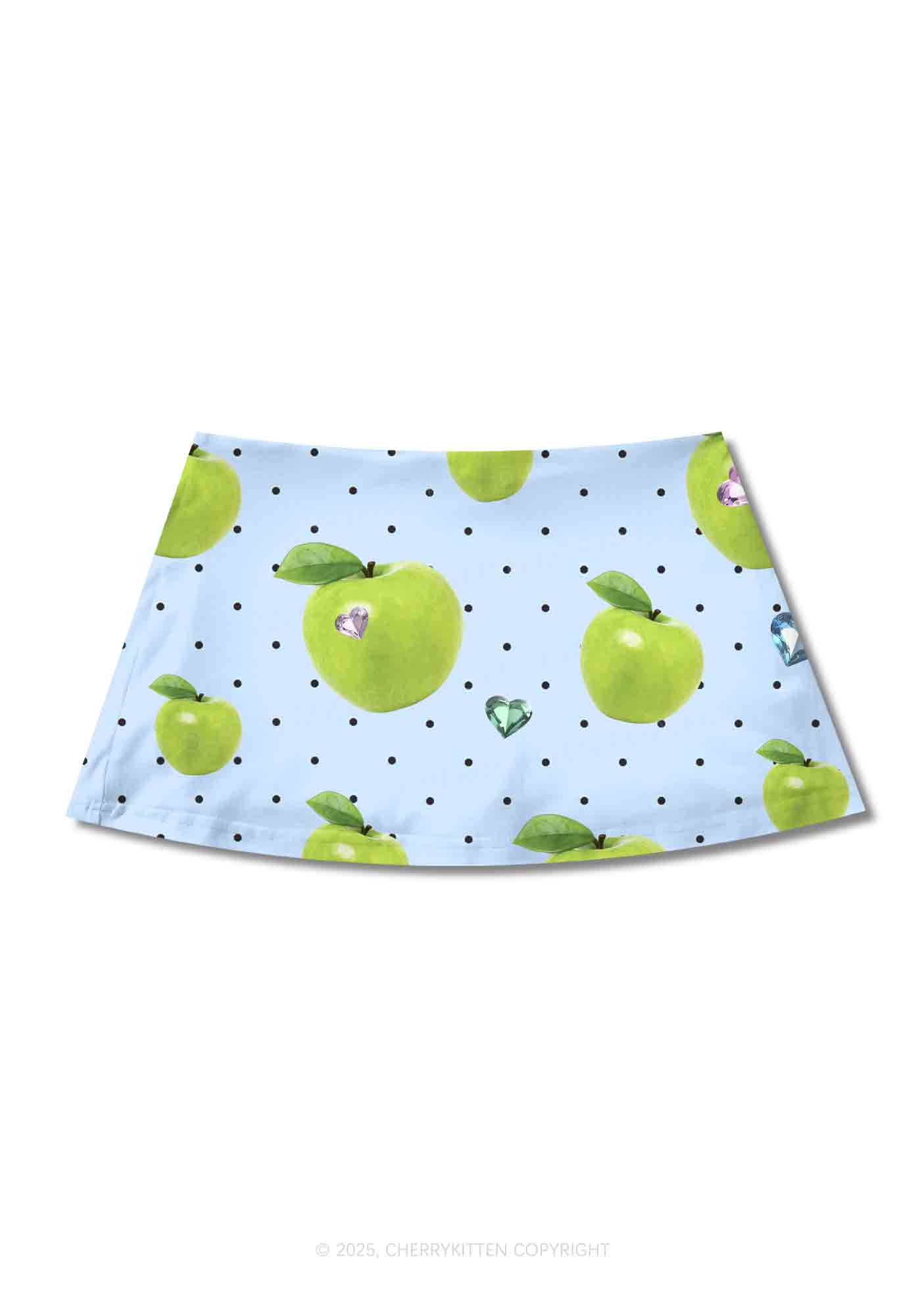 Chic Green Apple Y2K Print Mini Skirt Cherrykitten