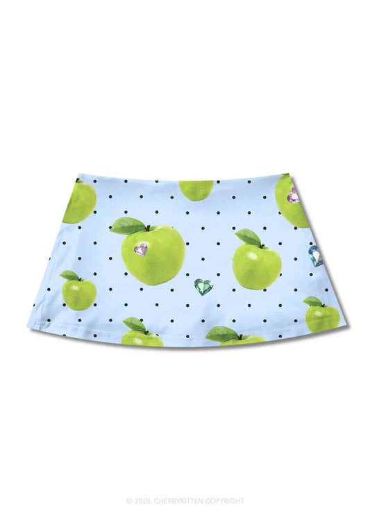 Chic Green Apple Y2K Print Mini Skirt Cherrykitten