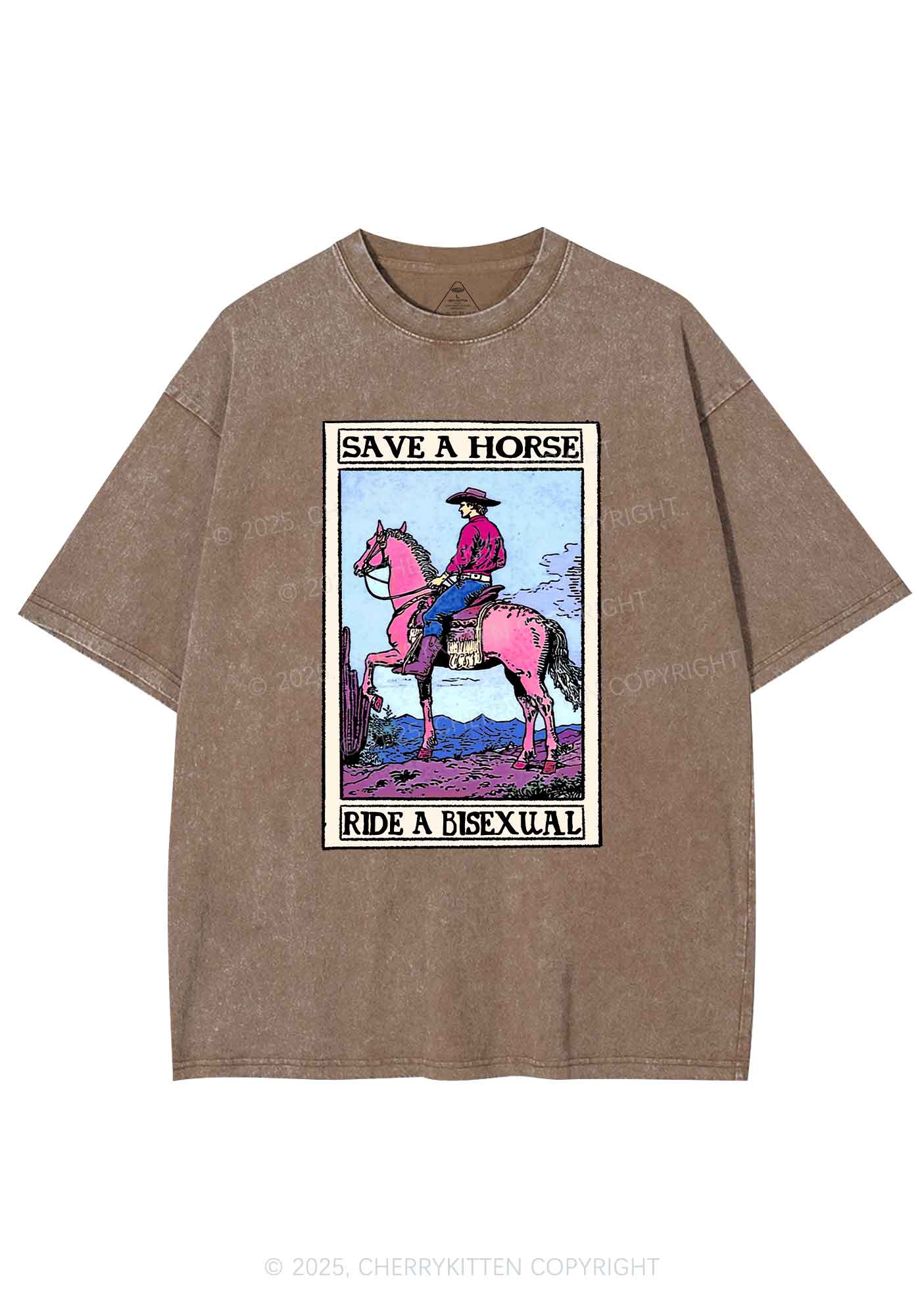 Save Horse Ride Bisexual Pride Y2K Shirts Washed Tee Cherrykitten