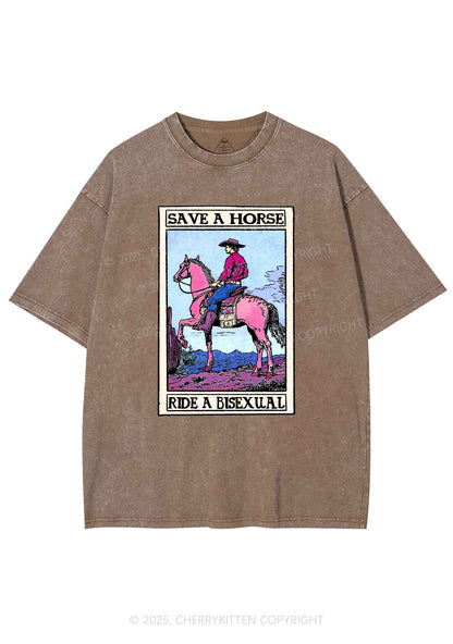 Save Horse Ride Bisexual Pride Y2K Shirts Washed Tee Cherrykitten