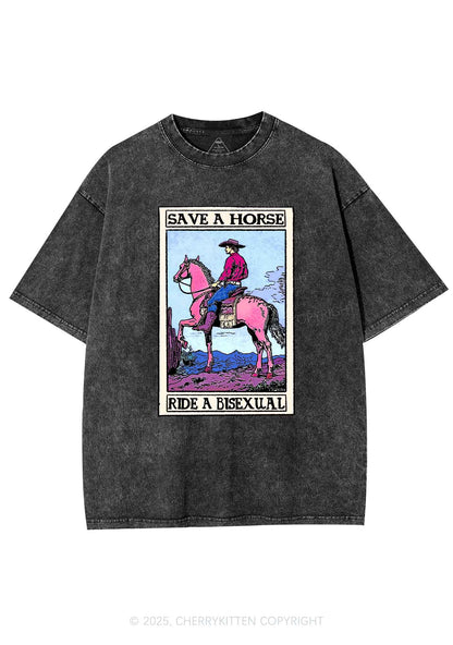 Save Horse Ride Bisexual Pride Y2K Shirts Washed Tee Cherrykitten