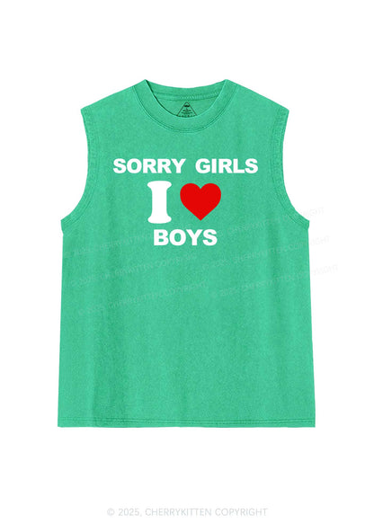 Sorry Girls I Love Boys Pride Y2K Washed Muscle Tank Cherrykitten