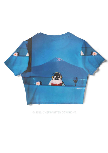 Penguin Reading Book Y2K Mesh Crop Top Cherrykitten