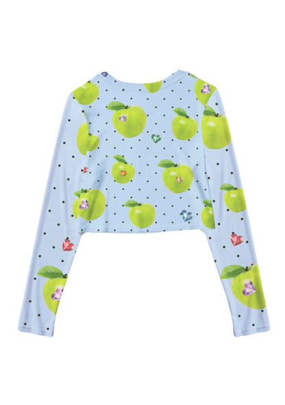 Chic Green Apple Y2K Mesh Long Sleeve Crop Top Cherrykitten