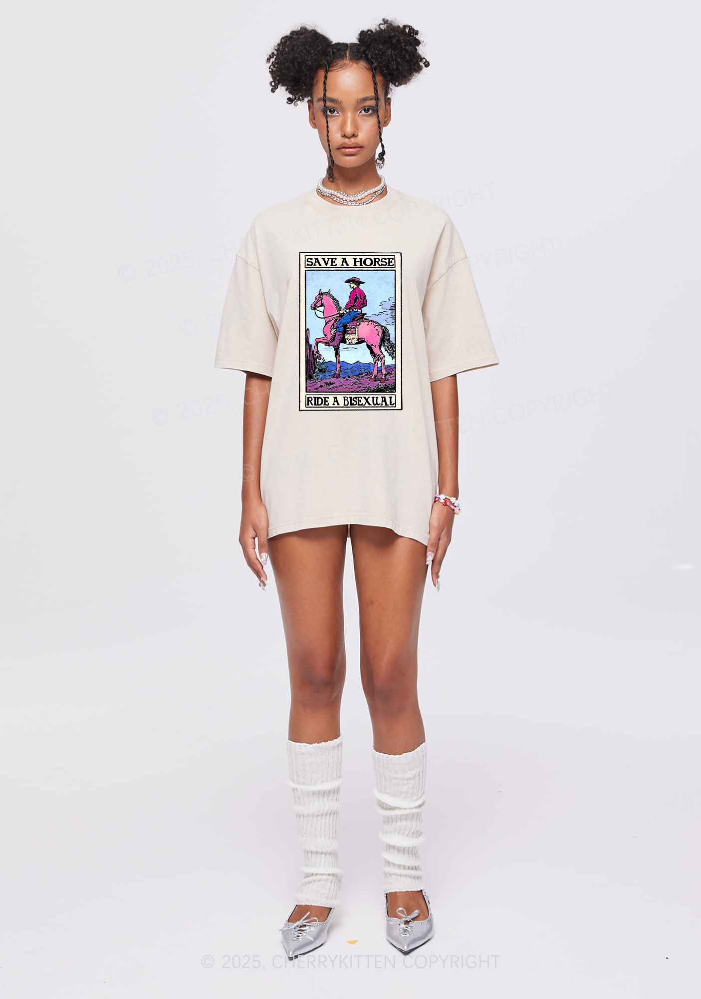 Save Horse Ride Bisexual Pride Y2K Shirts Washed Tee Cherrykitten