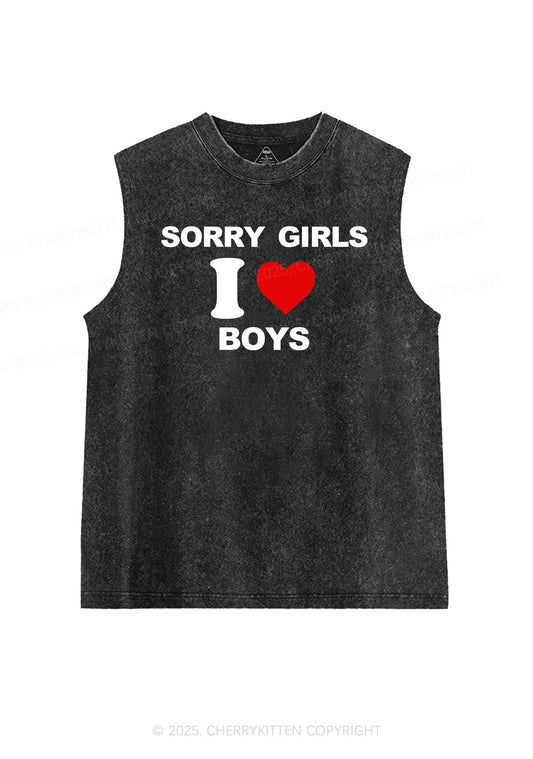 Sorry Girls I Love Boys Pride Y2K Washed Muscle Tank Cherrykitten