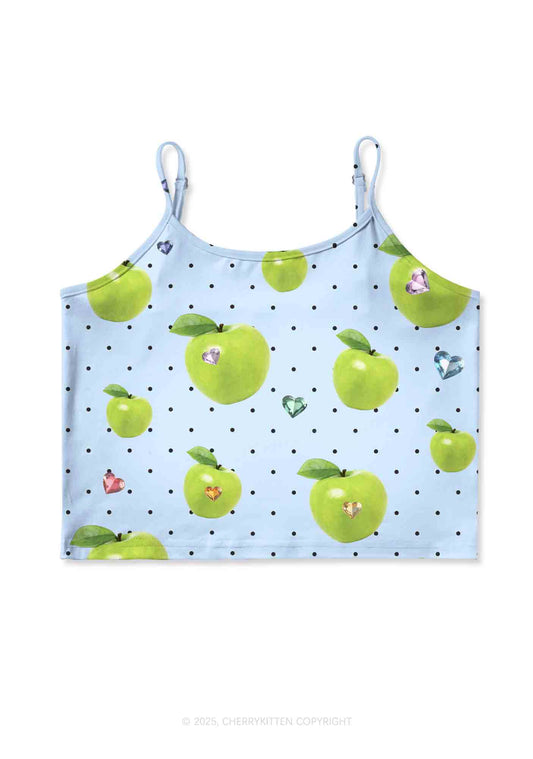 Chic Green Apple Y2K Print Cami Crop Top Cherrykitten