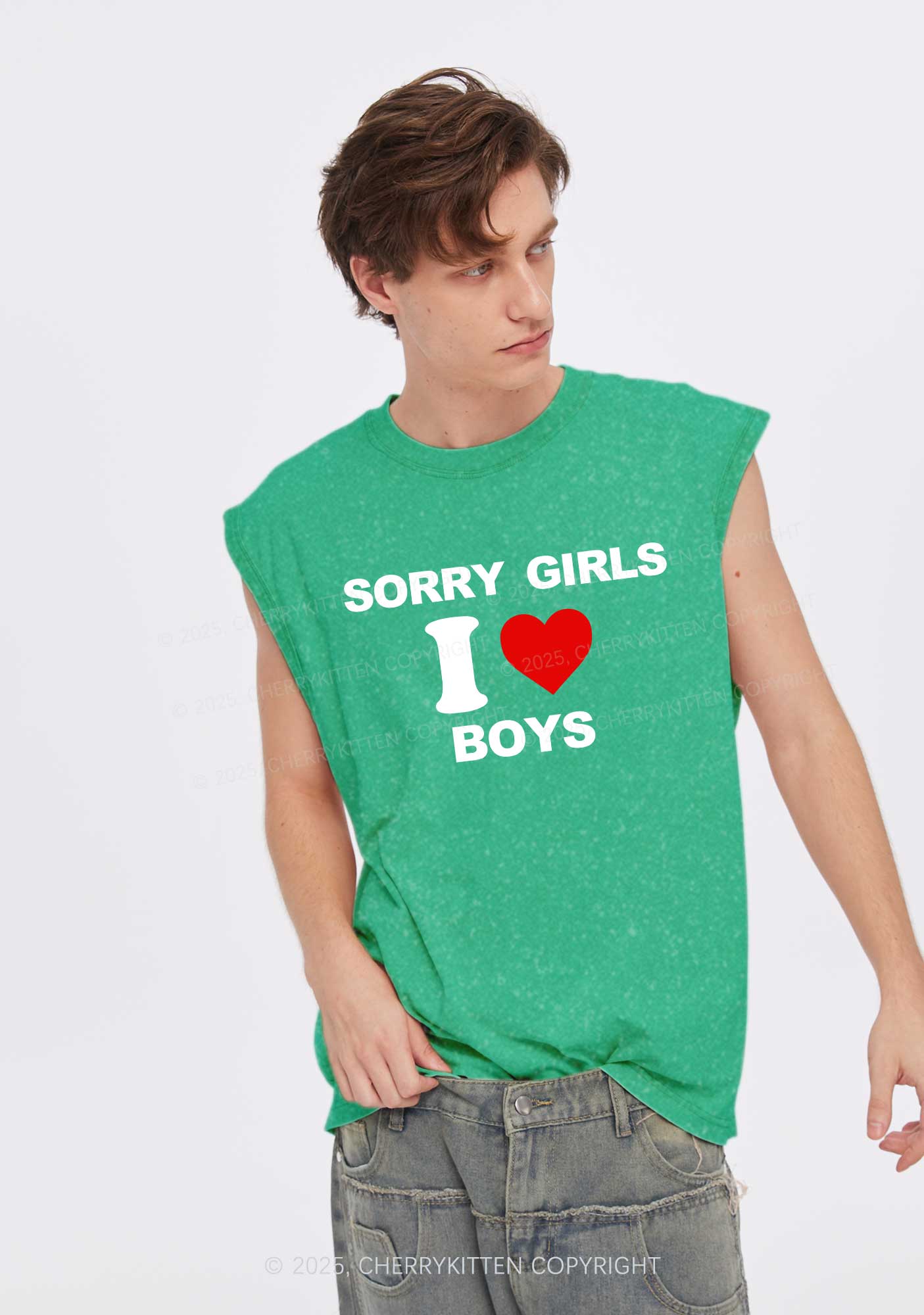 Sorry Girls I Love Boys Pride Y2K Washed Muscle Tank Cherrykitten