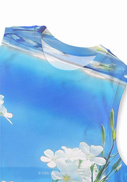White Flowers Y2K Mesh Muscle Tank Cherrykitten