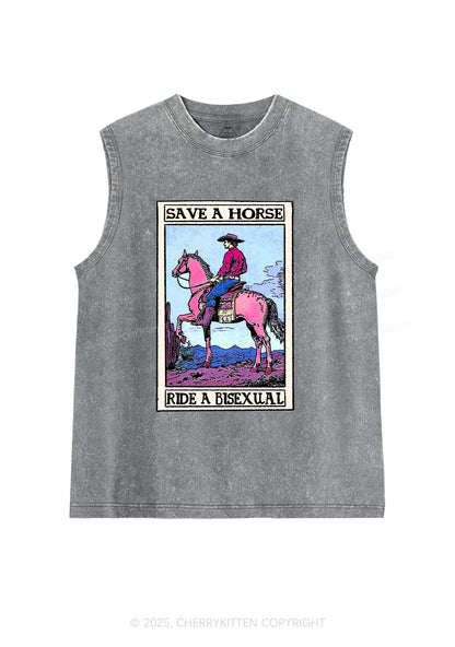 Save Horse Ride Bisexual Pride Y2K Washed Muscle Tank Cherrykitten