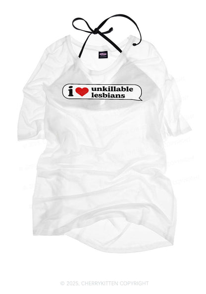 I Love Unkillable Lesbians Pride Y2K Sheer Boyfriend Tee Cherrykitten