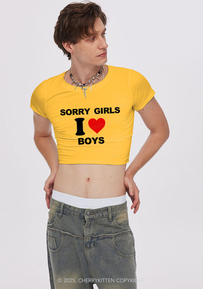 Sorry Girls I Love Boys Pride Y2K Baby Tee Cherrykitten