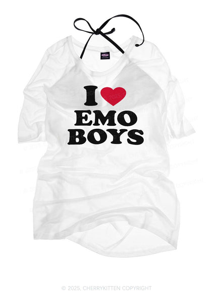 I Love Emo Boys Y2K Sheer Boyfriend Tee Cherrykitten