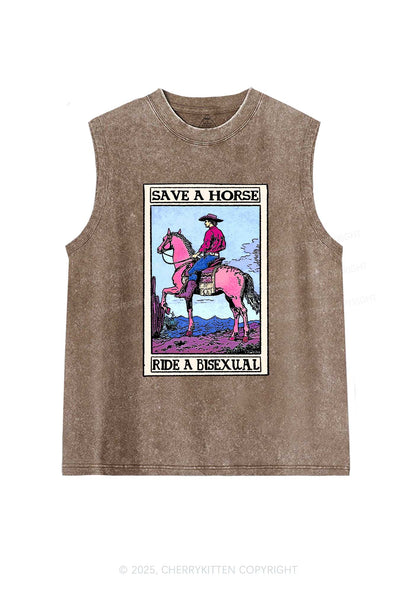 Save Horse Ride Bisexual Pride Y2K Washed Muscle Tank Cherrykitten