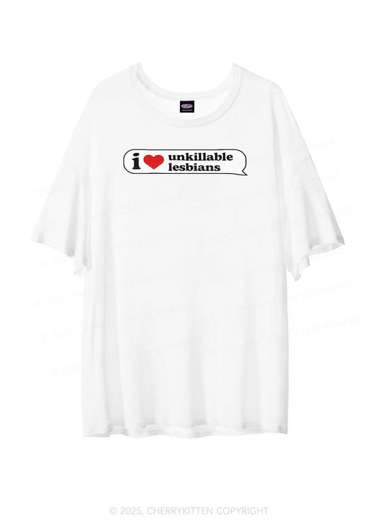 I Love Unkillable Lesbians Pride Y2K Sheer Boyfriend Tee Cherrykitten