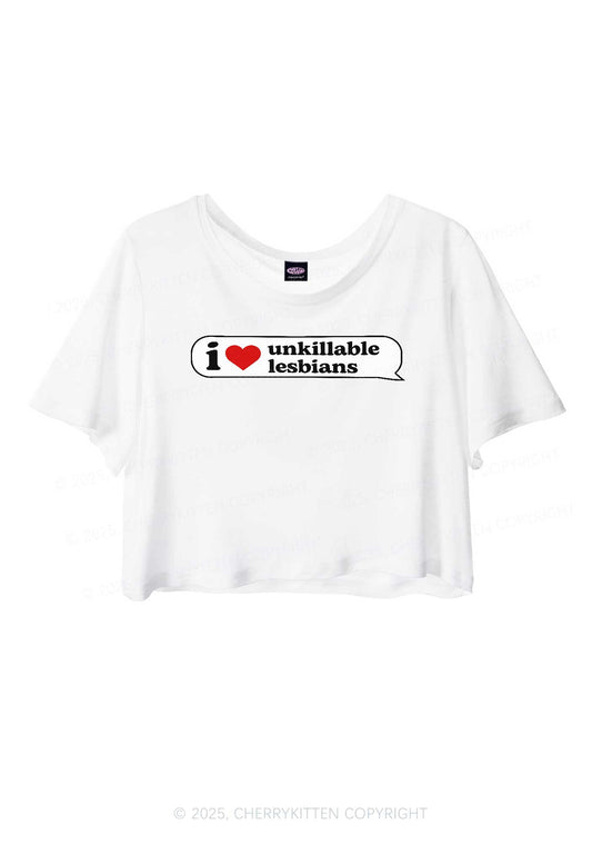 I Love Unkillable Lesbians Pride Y2K Sheer Crop Tee Cherrykitten