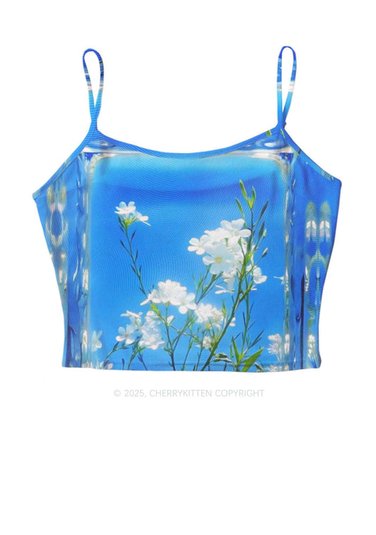 White Flowers Y2K Mesh Cami Tank Cherrykitten