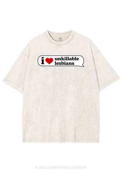 I Love Unkillable Lesbians Pride Y2K Shirts Washed Tee Cherrykitten