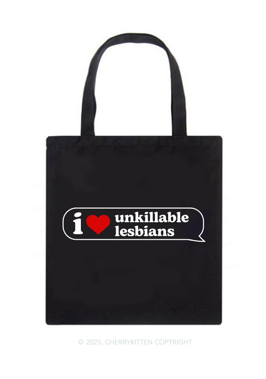 I Love Unkillable Lesbians Pride Y2K Canvas Tote Bag Cherrykitten