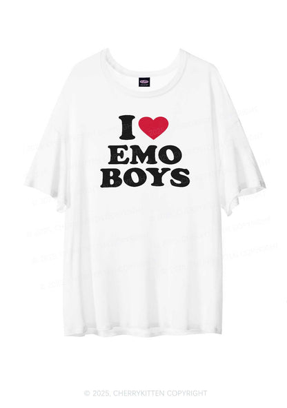 I Love Emo Boys Y2K Sheer Boyfriend Tee Cherrykitten